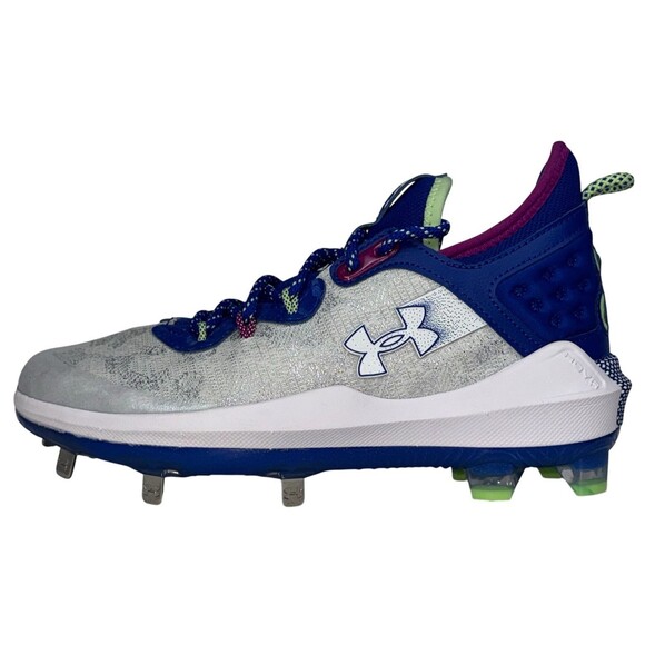 Under Armour Harper 8 Low ST Size 6.5 Gray & Blue Baseball Cleats Metal Athletic - Picture 1 of 7